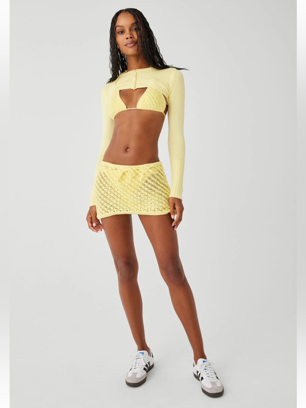 Frankies Bikini Nina Cloud Knit Shrug Top in Honey Butter EUC Sz Small Summer
